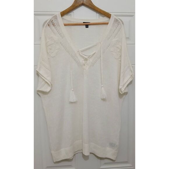 Torrid womens 2xl open knit linen cotton cream ivory shirt top sheer - Picture 1 of 8